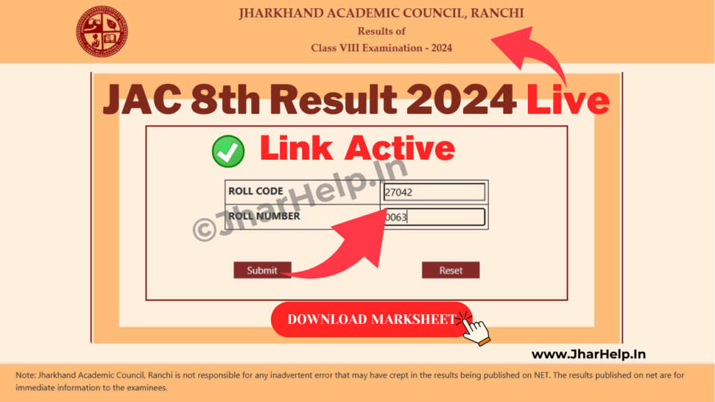 JAC 8th Result 2024